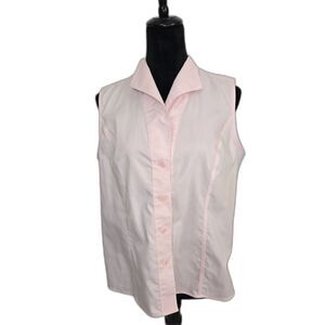 Calvin Klein Women's Sleeveless Non-Iron Button Down Blouse in Light Pink Sz 14